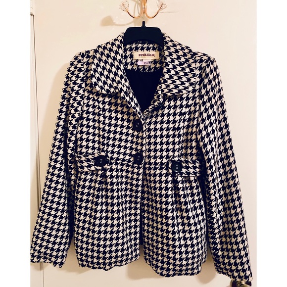 Classic Houndstooth Checkered Pea Coat - Picture 2 of 6